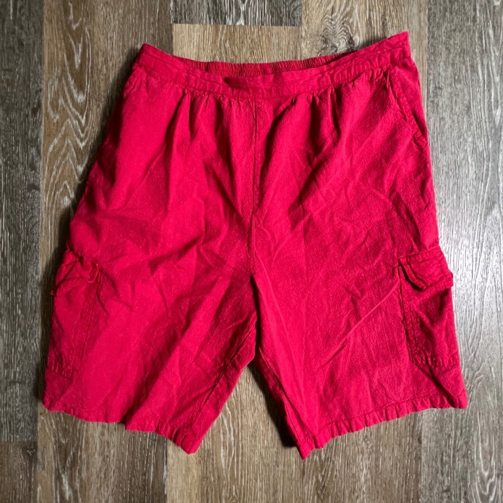 Collections Etc Cargo Shorts Women Medium Red Elastic Waist Cotton Textured